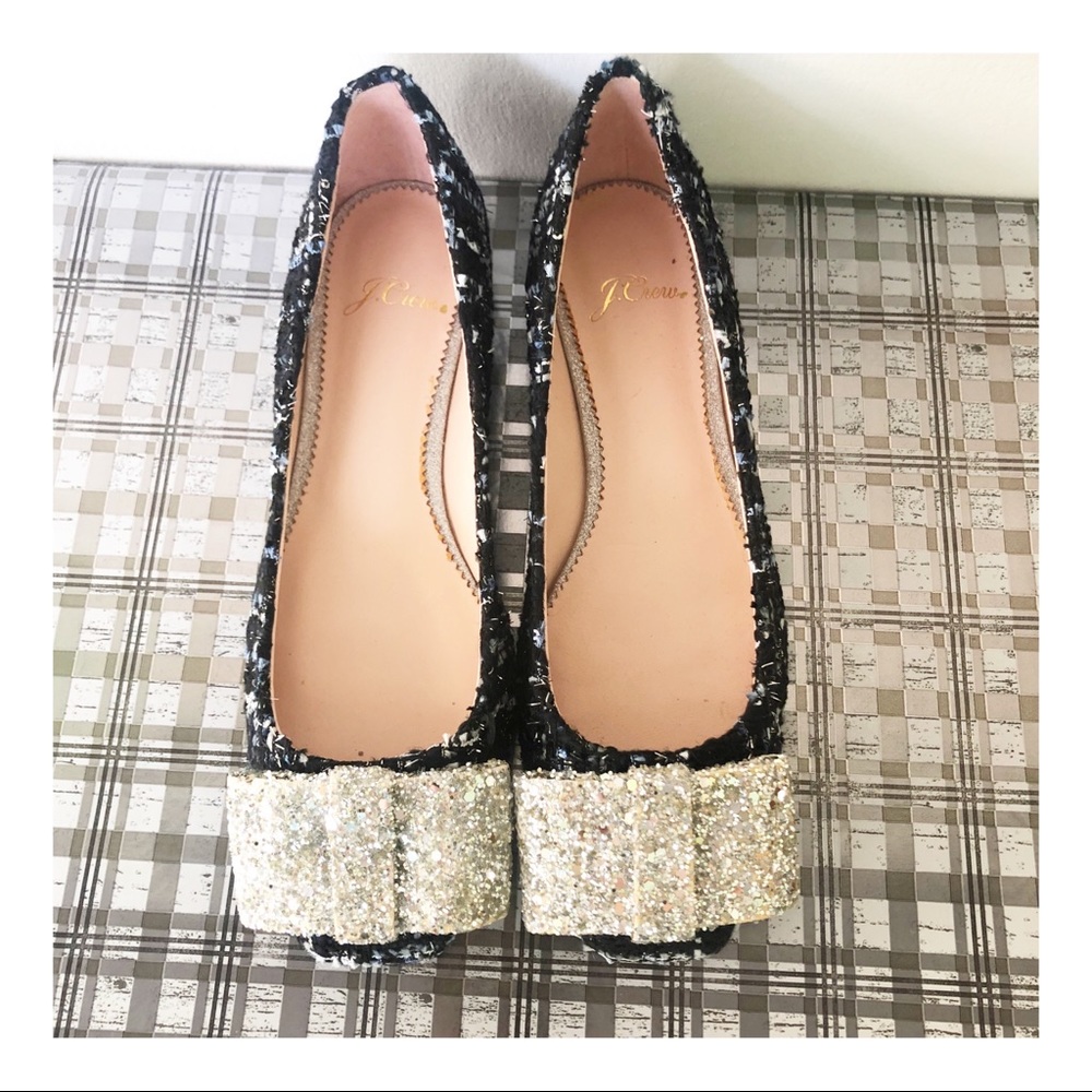 NWOB J. Crew Glitter Bow Tweed Flats